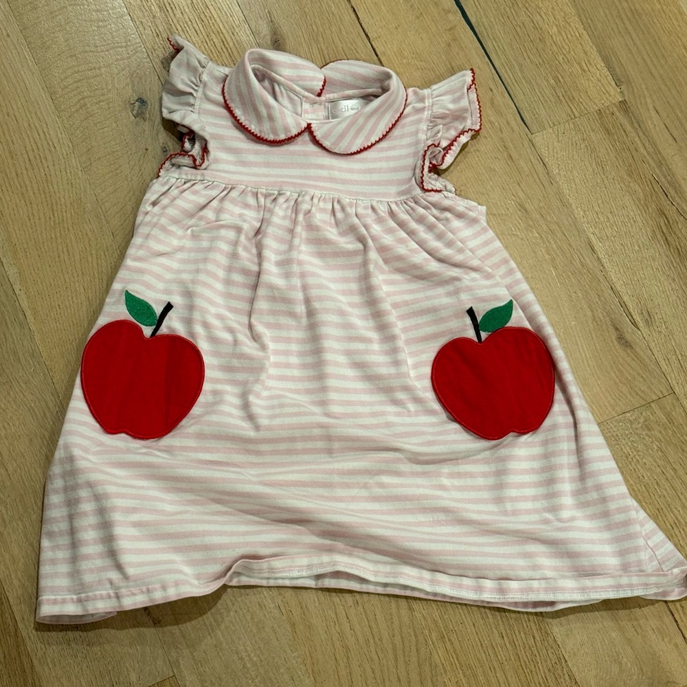 Cecil & Lou Striped Dress with Apple Design
